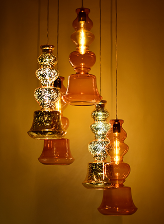 Ilke Lamp in Gold Antique & Amber Blown Glass by Sahil & Sarthak